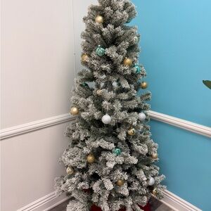 Frosted Holiday Christmas Tree with Gold and Silver Ornaments